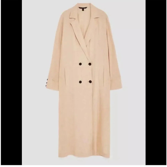 ZARA TRF OUTERWEAR LONG SLEEVE DUSTER TAN/BEIGE SIZE SMALL/ MEDIUM - Picture 2 of 13